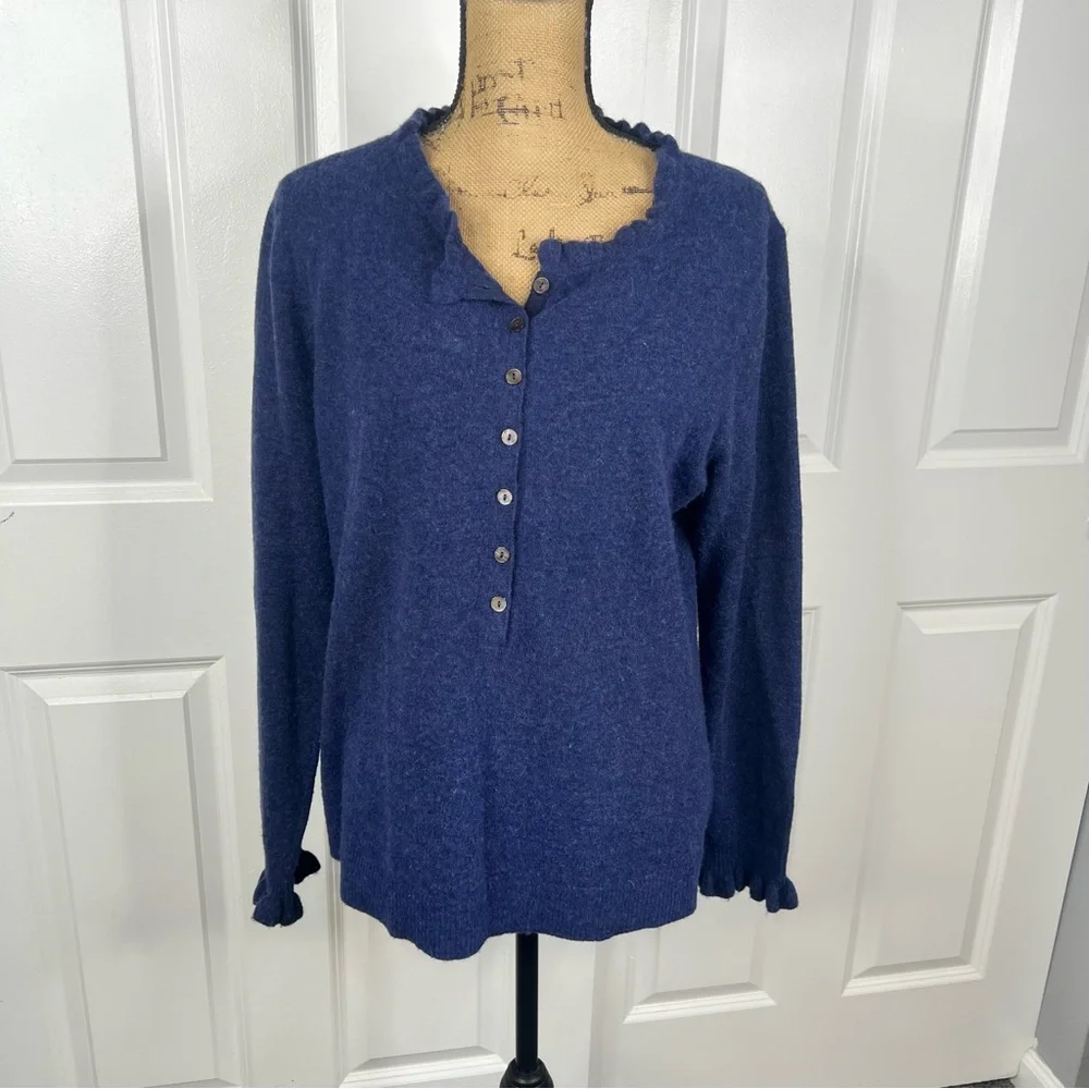 Sz L Sundance Edwina Henley Ruffle Cashmere Wool Sweater NWOT $205 MSRP